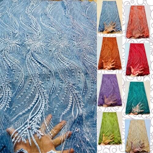 Noble Mesh Embroidery African Fabric 5 Yards Lace High Quality Jacquard Wedding Decoration Fabric 2318H5
