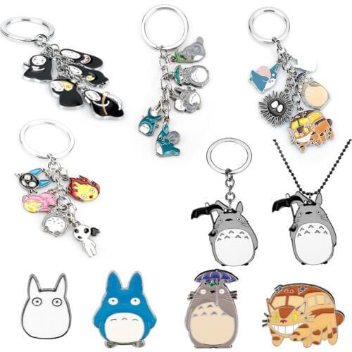 Japanese Miyazaki Hayao Anime Cartoon Totoro Keychain Necklace Metal Cute Figures Pendant KeyRings For Fans Kids Gifts