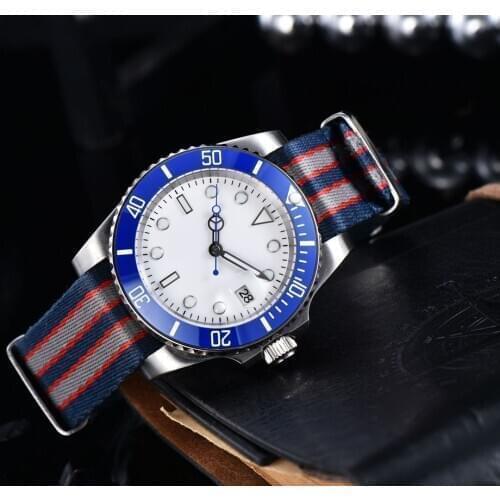 Watch self-winding white sterile dial ceramic rotating bezel nylon hand strap