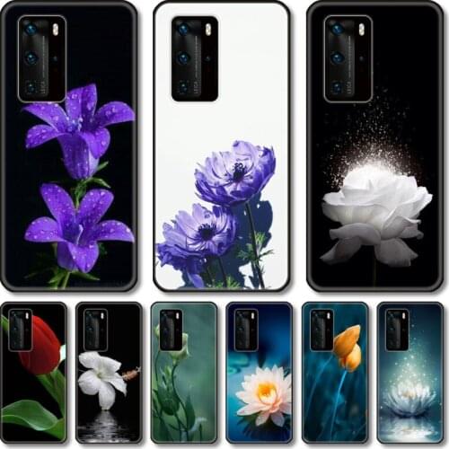 Blue flowers Phone Case For Huawei P 40 30 20 10 9 Smart 2019 Lite E Pro Plus black cell shell