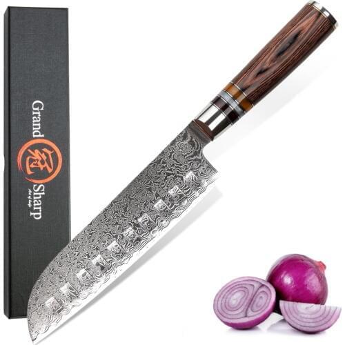 Damascus Kitchen Knives Santoku 7 Inch vg10 Japanese Damascus Stainless steel 67 Layers Chef Cooking Tools sushi sashimi gadgets