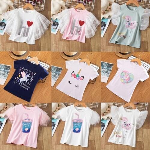 Unisex Summer Unicorn Childrens T-shirt Girls Cotton Short Sleeve Cartoon Tees Top Print Unicornio Clothes 3 7 8 Year Kids Wear