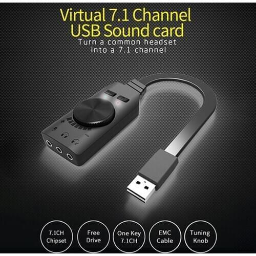 For PC Desktop Notebook Black Virtual 7.1 Channel Sound Card Converter Adapter External USB Audio 3.5mm Headset Stereo