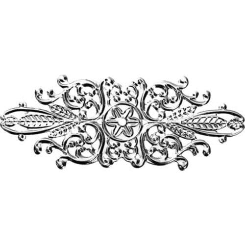 DoreenBeads Iron Based Alloy Embellishments Leaf silver color Filigree Jewelry Components 85mm(3 3/8") x 34mm(1 3/8"), 6 PCs