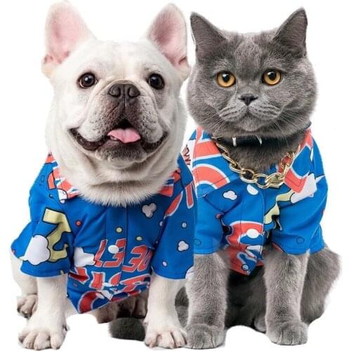 Pet Dog Shirt Blue Dog Shirt Summer Cotton Dog Clothes Breathable Teddy Clothing Small Medium Cat Dog Costume shirt for Cat