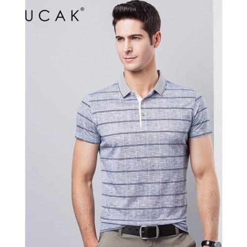 UCAK Brand Cotton T Shirt Men Short Sleeve T-Shirt Men Summer Streetwear Mens T-Shirts Turn-dwon Collar Tee Shirt Homme U5196