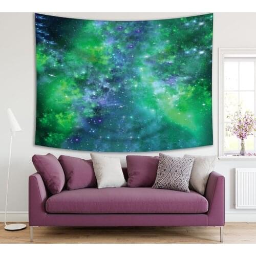 Tapestry Colorful Night Sky with Stars Nebula Clouds Moonlight Fantasy Scenery Printed Blue Green White