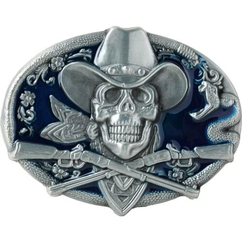 Gothic Skeleton Ghost Head Halloween Hip Hop Cowboy Biker Belt Buckle Blue