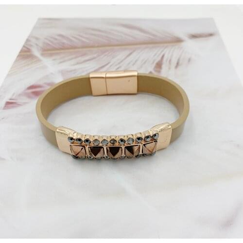 Crystal Rhinestone Leather Bracelet 3 Color Magnetic Buckle Bracelets Bohemian Charm Jewelry For Women Gift