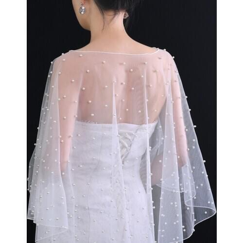 Net Yarn Nail-Bead Head Cape Simple Photo Cape Pearl Coat The Bride Must Evening Ceremony Suitable For Spring Summer And Autumn