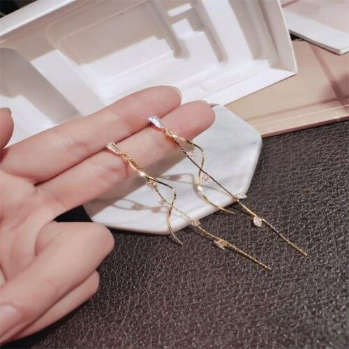 Mifeiya Delicated Korean Trendy Exquisite Thin Line Long Tassel Dangle Earrings for Women Girl Crystal Rhinestone Zircon Jewelry
