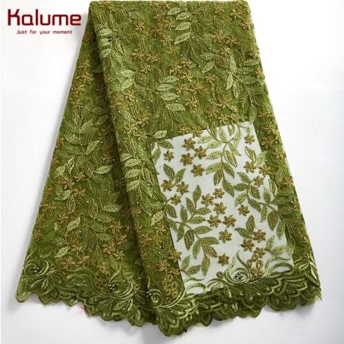Kalume Fashion African Lace Fabric Beads French Mesh Lace Fabric Embroidery Nigerian Tulle Lace Fabric Stone For Party Sew F2318