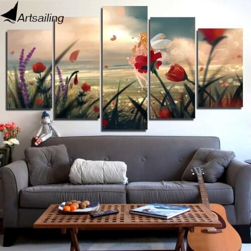 ArtSailing 5 panel wall art on canvas Flower Fairy By the Sea wall picture for living room Poster 2018 dropshipping NY-7643C