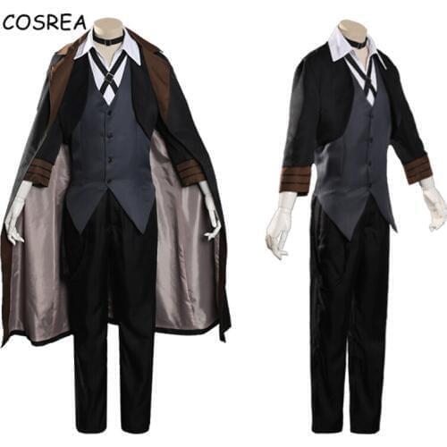 Anime Bungou Stray Dogs Manga Chuya Nakahara Cosplay Costume Port Mafia Nakahara Chuya Uniform Shirt Pants Trench Hat Wig Outfit