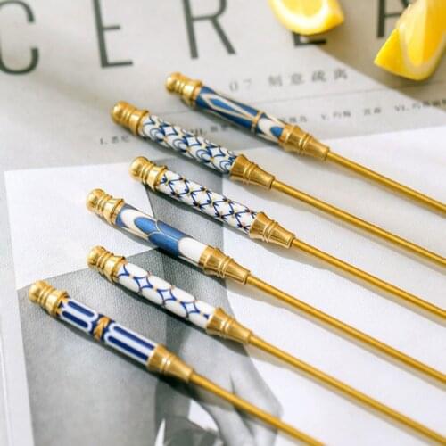 Stainless Steel Mixing Stirring Spoon Ceramic Long Handle Small Spoon Dessert Spoon Coffee Ice Spoons Kitchen Tool