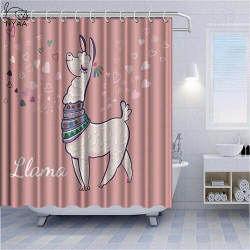 Cute Mexican Llama Alpaca Flowers Boho Feathers Decoration Bathroom Shower Curtain