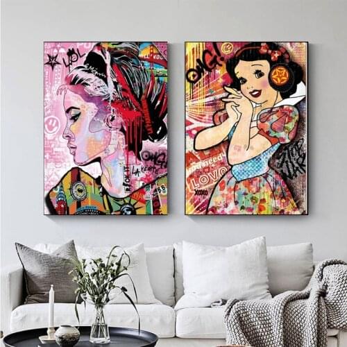 Fashion Street Graffiti Funny Girl Comics Disney Poster Decor Canvas Paintings Movie Snow White And Prints For Living Room Home