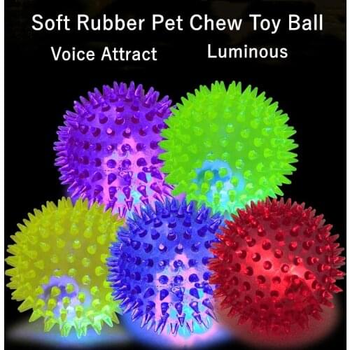 Soft Rubber Pet Chew Toy Ball Pet Colorful Luminous Ball Dog Cat Elastic Ball Toy Pet Chewing Throwing Toy 1PCS Random Color
