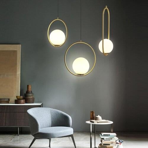 Nordic Led Pendant Lights Lighting Luminaire Industriel Hanging Lamp Lustre Suspension Ball Glass glod art Kitchen Pendant Lamps