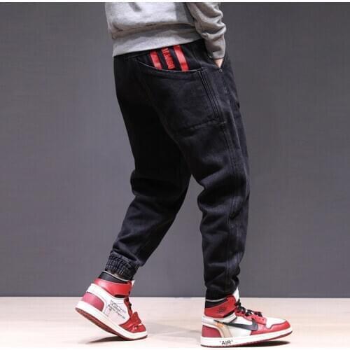 Newly Designer Fashion Men Jeans Loose Fit Black Denim Cargo Pants Streetwear Hip Hop Joggers Wide Leg Trousers Plus Size 28-42