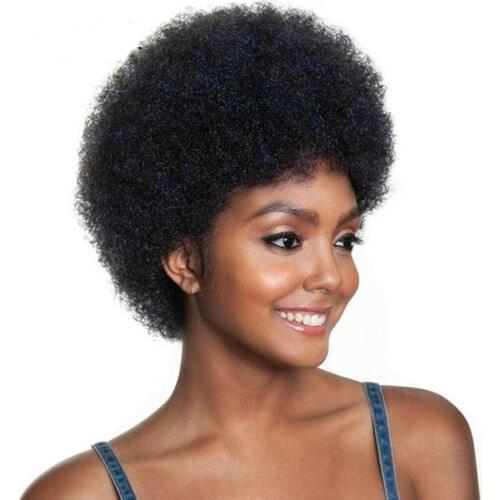 Short Afro Curly Human Hair Full Machine Wigs for Women Middle Ratio 150% Density Peruvian Remy Human Hair Wig