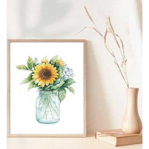 Sunflower Botanical Watercolor Art Painting Hand Drawing Plant Flower Poster Kitchen Wall Art Canvas Prints Decoration Picture