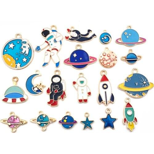 8/20Pcs Mixed Enamel Charms Metal Space Astronaut Planet Bracelet Pendant Charms For DIY Jewelry Making Accessories