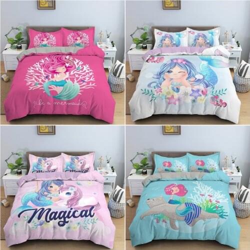 Mermaid Bedding Sets Duvet Cover Twin 3D Printed Bed Set for Girls Little Mermaid Comforter Cover Quilt Sets Bed Decor