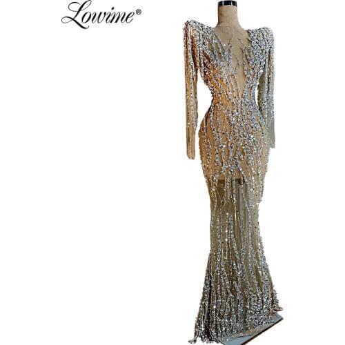 Silver Crystals Beaded Evening Dress 2020 New Custom Beading Mermaid Party Gown Kaftans Dubai African Women Prom Dresses Newest