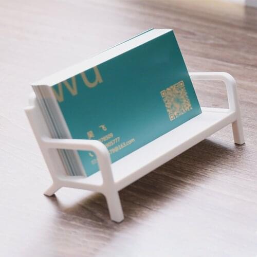 Business Card Holder Stand, White Plastic Name Card Display Stand Office Desktop Countertop Business Card Organizer