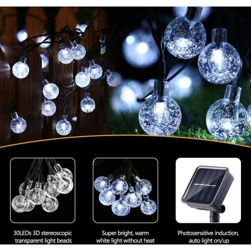 Wedding Home Indoor Decoration Crystal Balls Solar Lights 20/30 LED Romantic Holiday Lights Outdoor Lighting