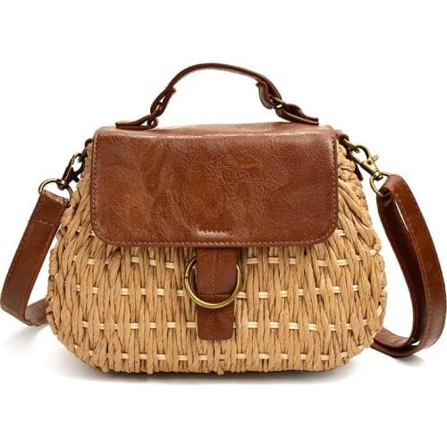 Vintage straw bag Pig Crossbody beach bag casual weaving rattan handbags