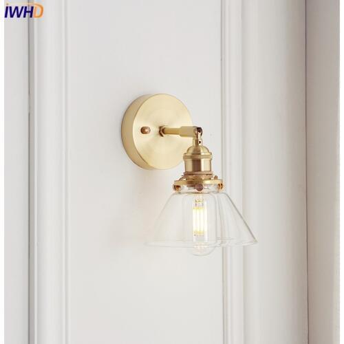 IWHD Copper Glass Wall Lamp Vintage Bedroom Bathroom Mirror Light Nordic Edison Wall Sconce Lights Home Lighting luminaire