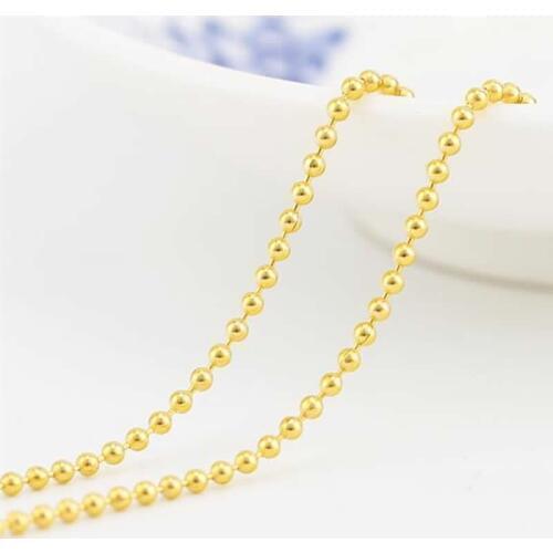 Pure Solid 999 24K Yellow Gold Necklace Women Smooth Beads Link Necklace Chain M Clasp P6277