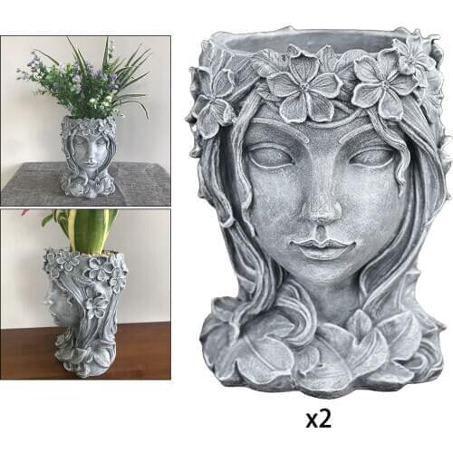 2x Face Sculpture Succulent Cactus Head Flowerpot Plant Pots Container for Home