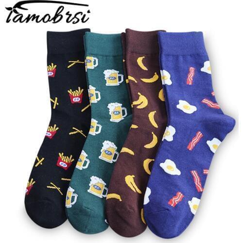 2020 French fries Omelette Banana Harajuku Crazy Cotton Funny Women Casual Beer Socks Men Cool Skate Novelty Happy Short Socks