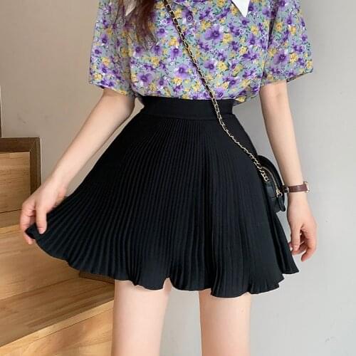 2021 High Waist Chiffon Short Skirt Female Pleated Solid Color All-match Mini Skirt