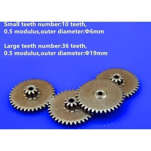 5pcs 0.5 Modulus Metal Gears Large Small Teeth 36/10 Teeth Outer Diameter 19/6mm Inner 2mm DIY Robot Model