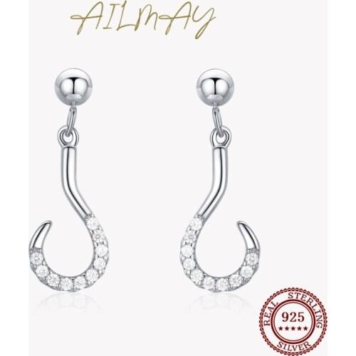 Ailmay Real 925 Sterling Silver Personality Hook-type Stud Earrings For Women Girls Party Accessories Fashion CZ Jewelry