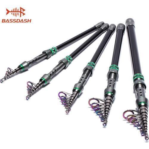 Bassdash Spinning Fishing Rod 30 Ton Carbon Rod, One-Piece Performance in Telescopic Design, 1.8m/2.1m/2.4m/3m/3.6m, 1 Piece