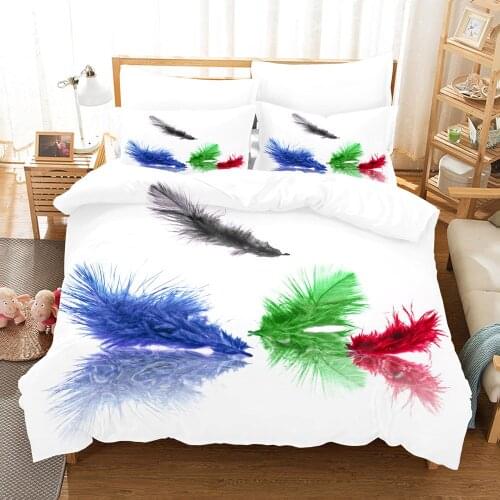 White Duvet Cover Colorful Feather Bedding Set Soft Comforter Cover Printed Bedspread For Adult Luxury Bedclothes