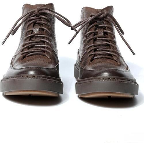 Men Genuine Leather Winter Boots Lace Up Black Ridding Boots Boys Students Casual Ankle Boots Fashion Sneakers Shoes