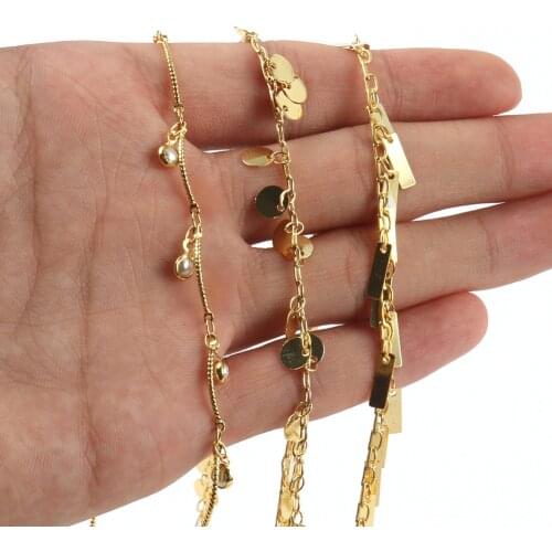 1 M Handmade Gold Color Stainless Steel Wire Wrapped Round Pearls Chains for Jewelry Making DIY Bracelet Necklace Accessories