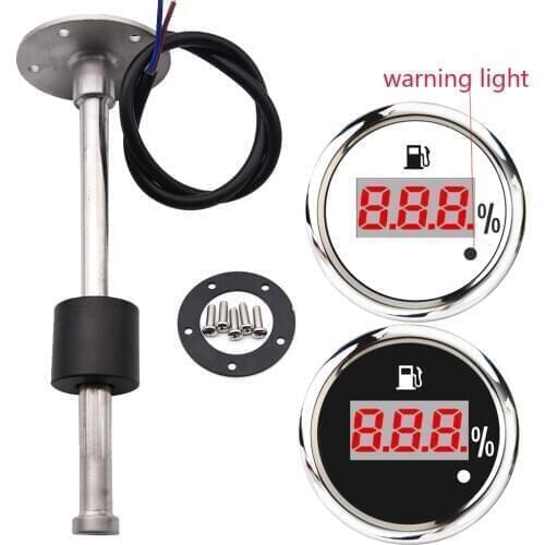 100% Digital 52MM Fuel Level Gauge Warning Light Oil Tank Indicator Marine Fuel Level Sensor 125mm 150mm 200mm 250mm 400mm 500mm