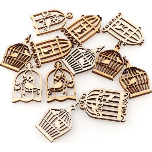 50Pcs DIY Wooden birdcage pendant Embellishments Crafts Scrapbooking Supplies Hand-made Graffiti Buttons