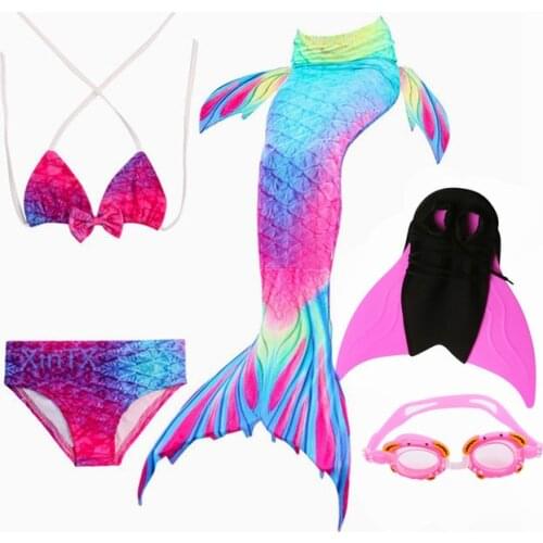 Kids Little Mermaid Tails With Monofin Flippers Mermaid Tail Cosplay Girls Swimsuit Bikini Swimmable suit Cosplay