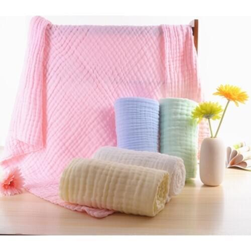 Baby Bath Towel Solidcolor Muslin Cloth Kids Bathrobe Child Blanket Wrap for Newborn Toddler Boys Girls Gauze Cotton 105x105cm