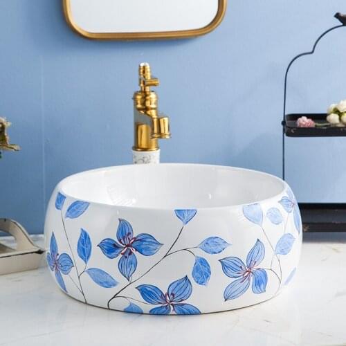 Europe Vintage Style China Artistic Wash Basin Lavobo Ceramic Round Coutertop Bathroom Sink cabinet wash hand basin