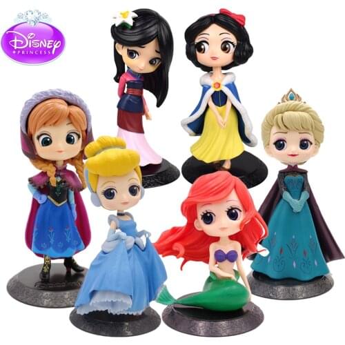 Brand New Disney Princess Snow White Jasmine Belle & Ariel Action Figures Q Posket Model Dolls Cake Topper Car Decor Girls Gift