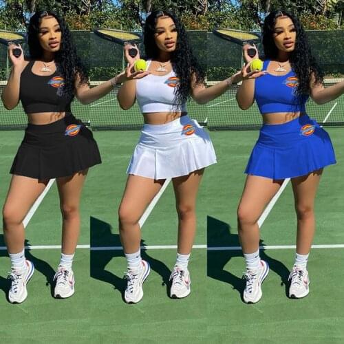 Two Piece Set Women Clothing Tennis Suit Spring Fall Sleeveless Print Sexy Tank Top+Shorts Sets Club Outfit Streetwear Wholesale